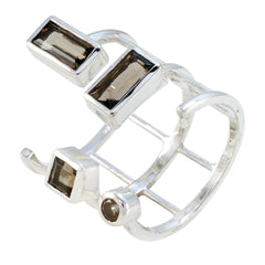 Fernanda brown gemstone signet ring with rectangular and round stones set in silver band