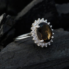 Aiko Brown Halo Gemstone Ring with Sparkling Silver