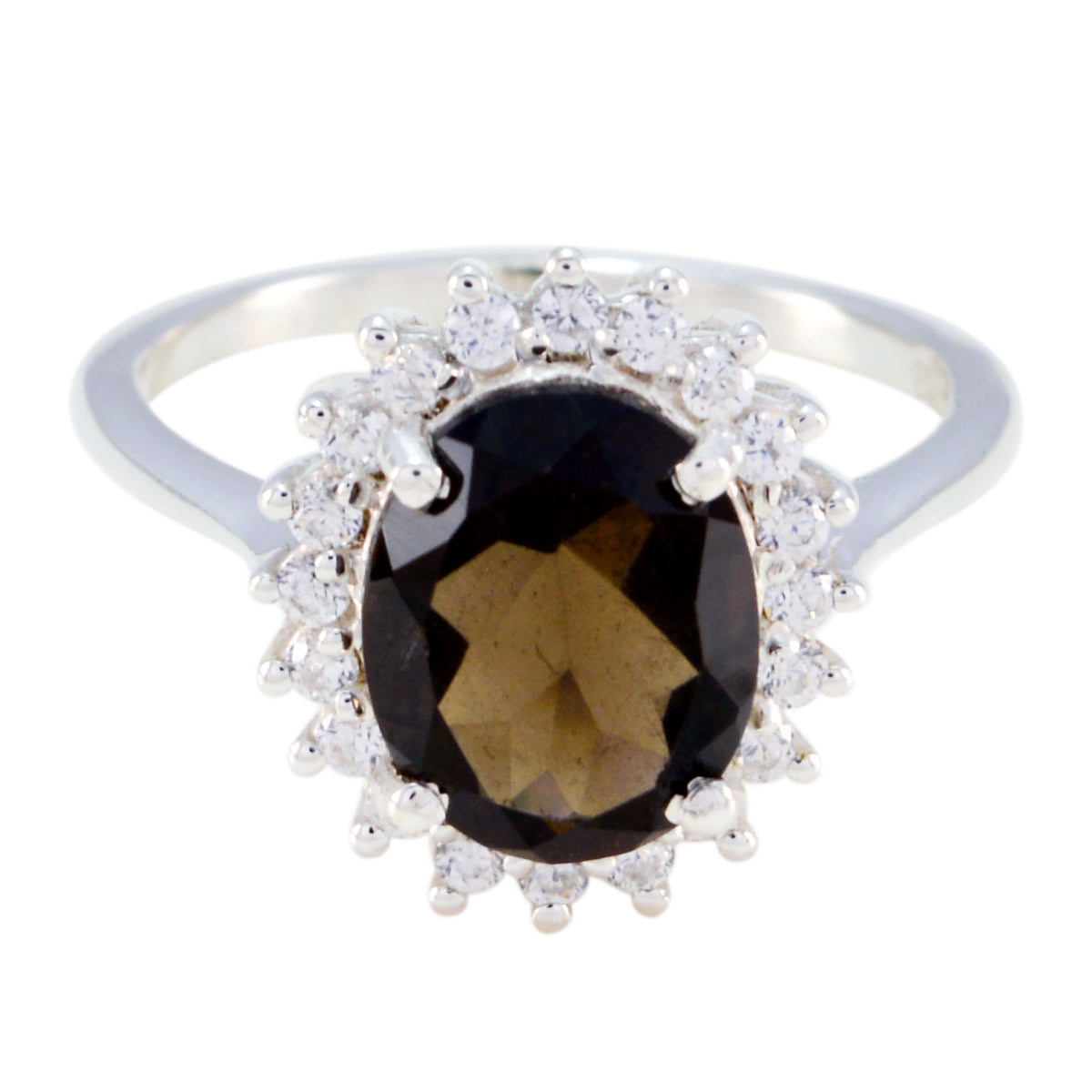 Aiko Brown Halo Gemstone Ring with Sparkling Silver smoky quartz Brown