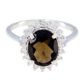 Aiko Brown Halo Gemstone Ring with Sparkling Silver smoky quartz Brown