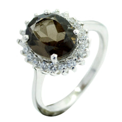 Aiko Brown Halo Gemstone Ring with Sparkling Silver