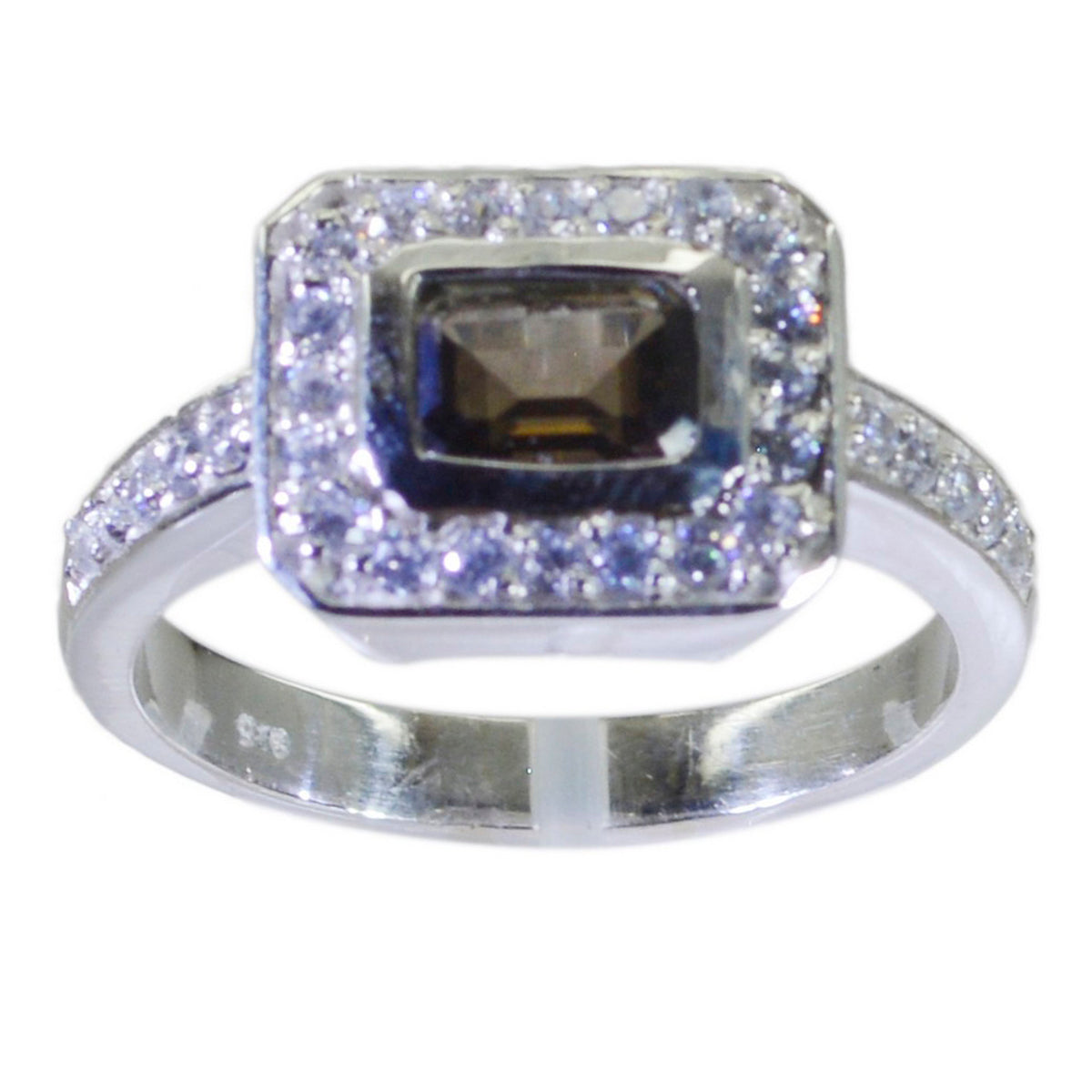 Aisha Brown Halo Ring for Women with Gemstone Accent smoky quartz Brown