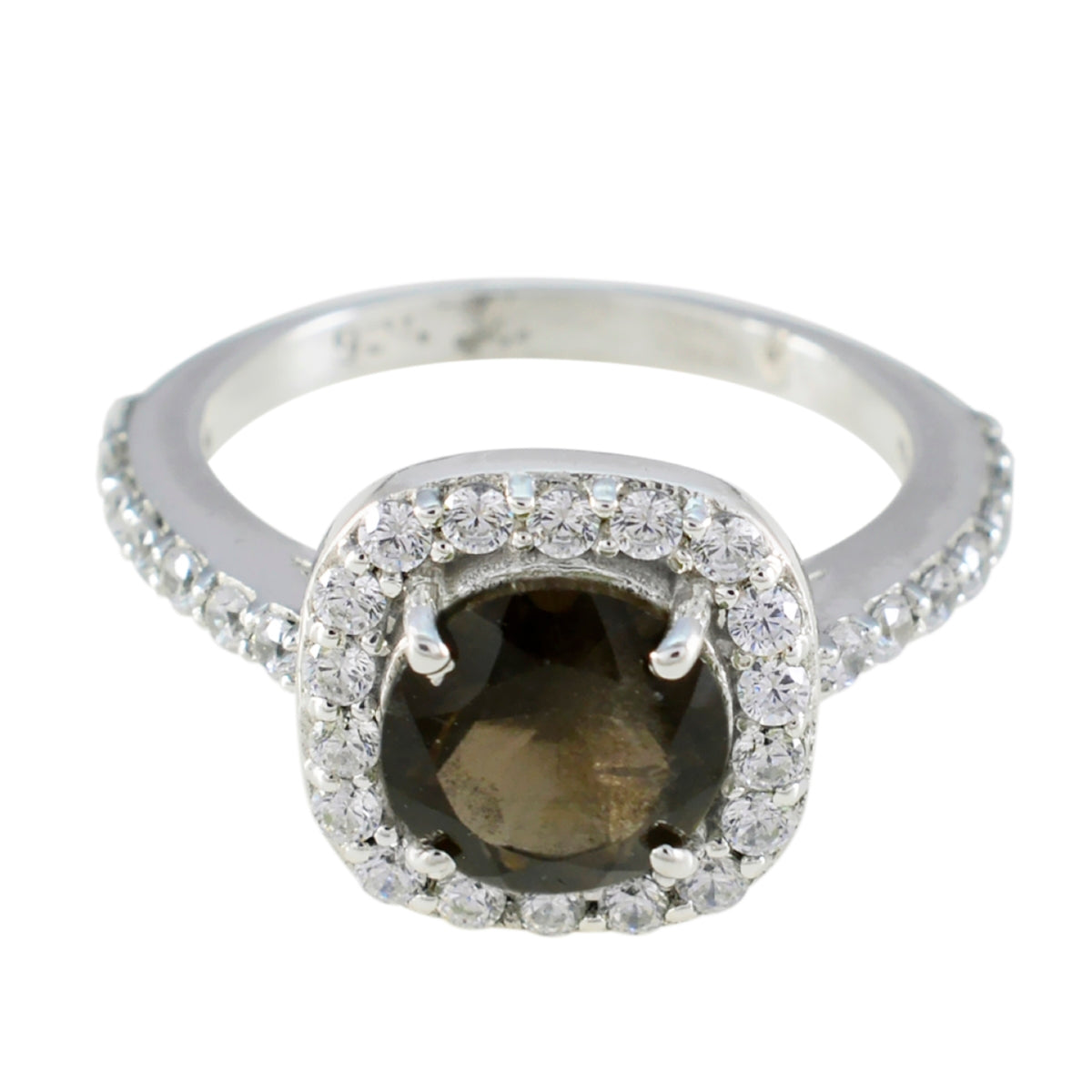 Ines Brown Halo Ring for Women with White Crystals Smoky Quartz Brown