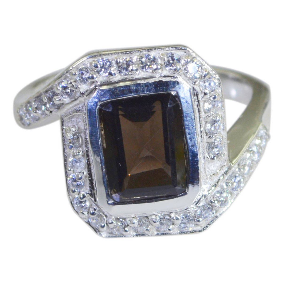 Ayesha Brown Halo Ring for Women with Sparkling Stones smoky quartz Brown