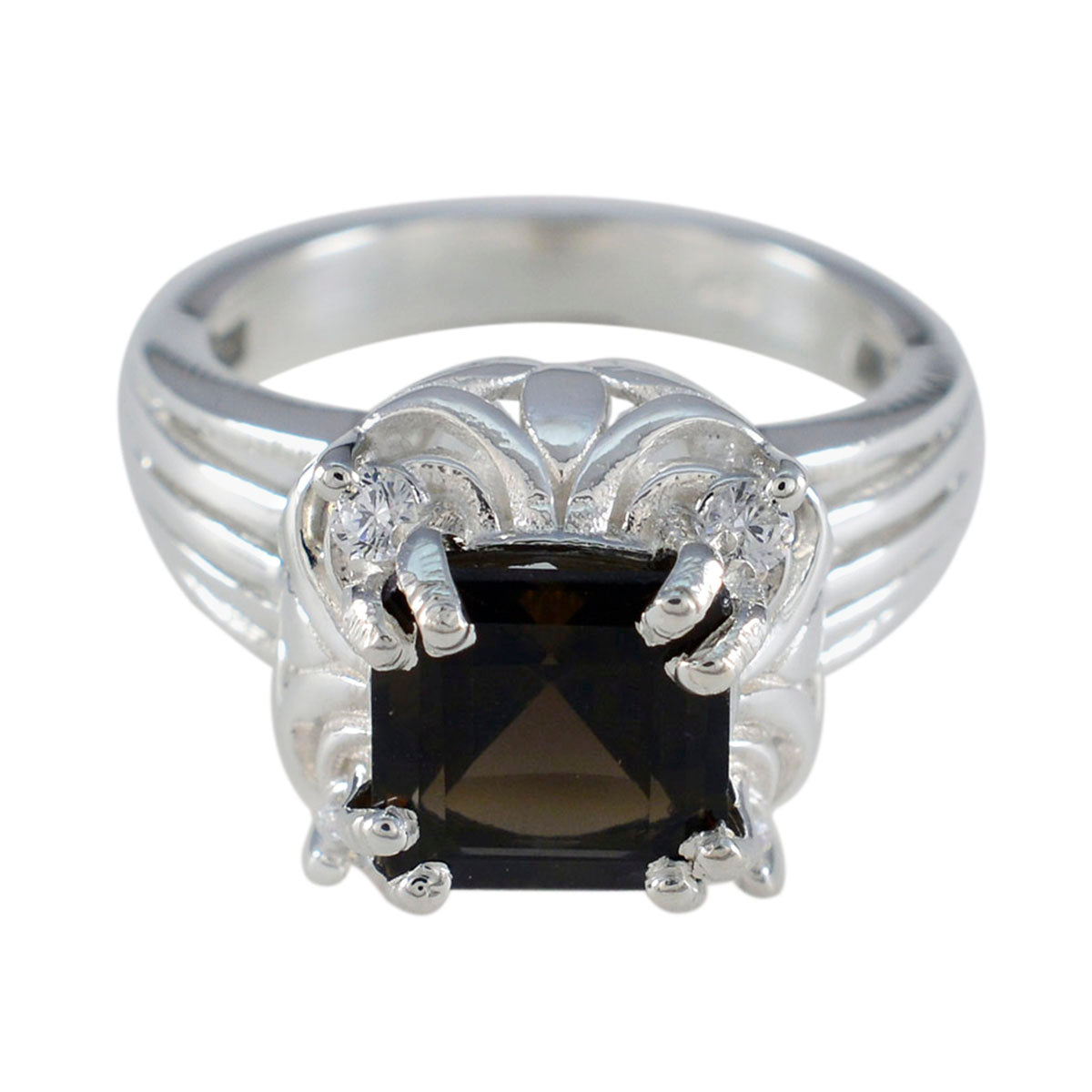 Chloe Brown Halo Ring for Women with Gemstone Elegance Smoky Quartz Brown