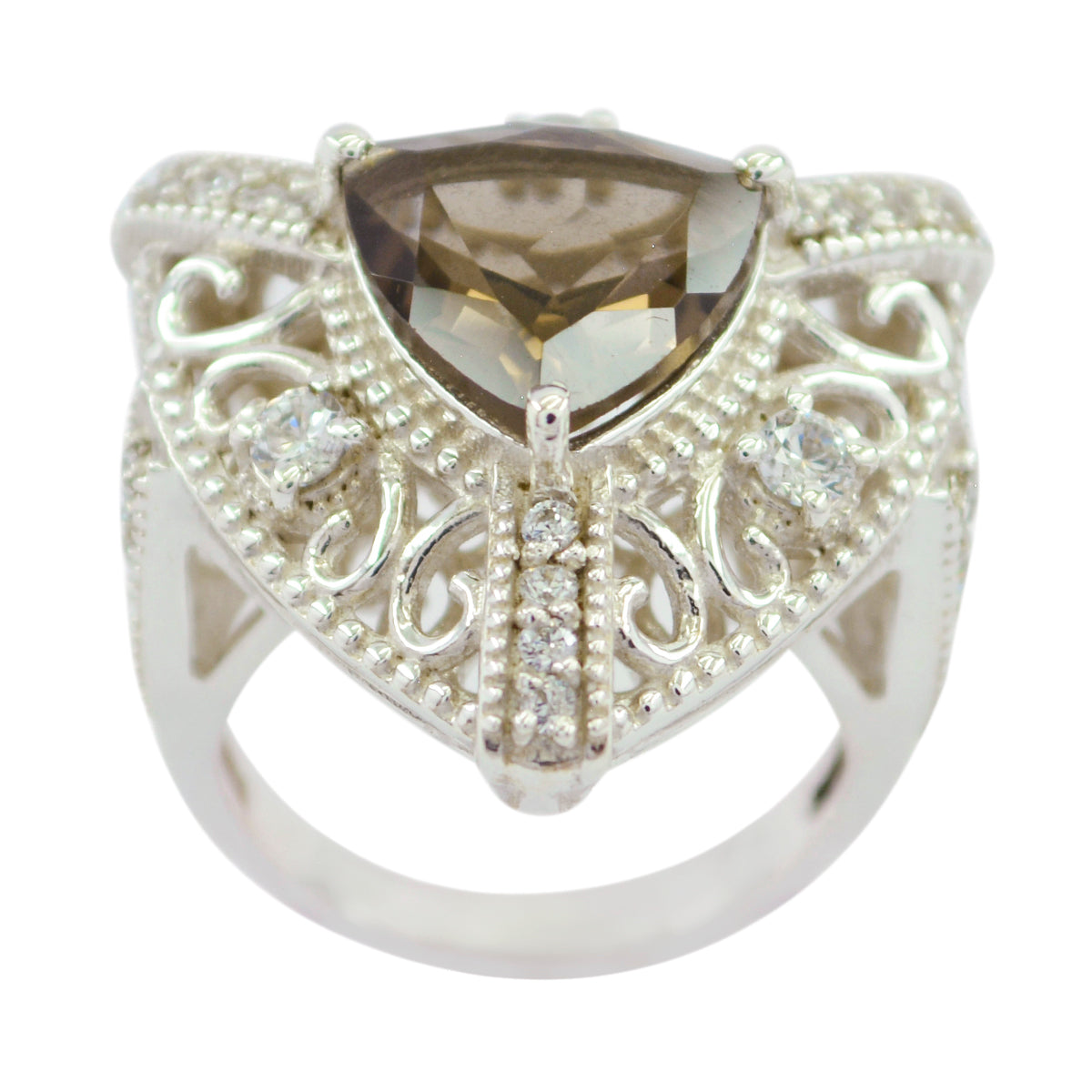 Cecilia Brown Halo Ring for Women with Intricate Design smoky quartz Brown