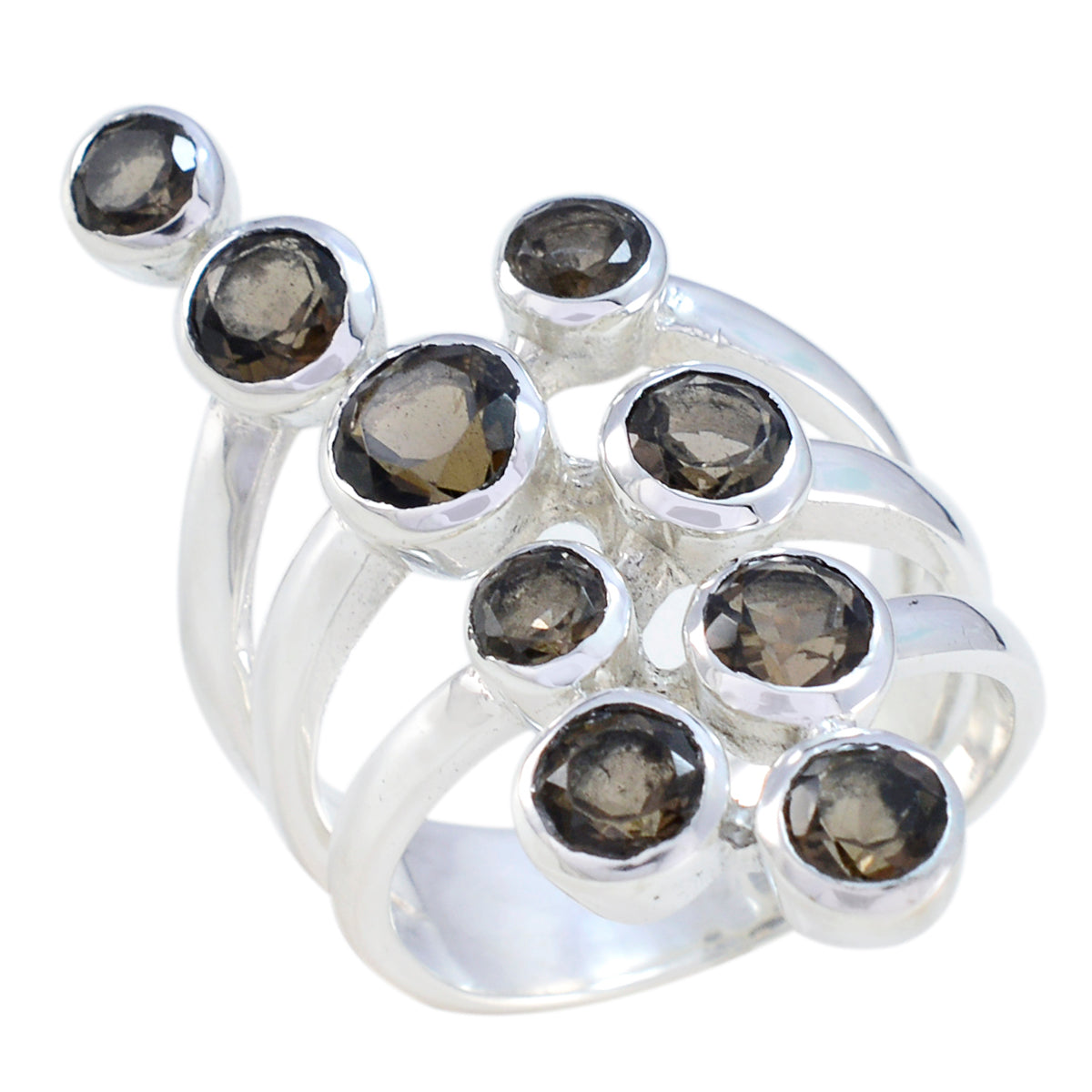 Nova brown Navratna ring featuring multiple round brown gemstones set in silver band