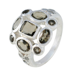Hanna silver brown navratna ring with multiple oval and square brown gemstones