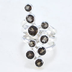 Nova brown Navratna ring with multiple dark brown stones set in silver band
