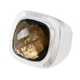 Ines Brown Solitaire Gemstone Ring with Silver Band Smoky Quartz Brown