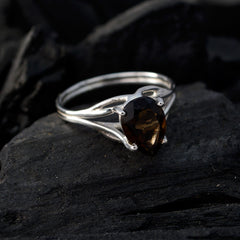 Araya brown solitaire gemstone ring with teardrop shaped brown stone set in silver band