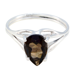 Araya brown solitaire gemstone ring with pear-shaped brown gemstone set in silver band