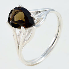 Araya brown solitaire gemstone ring with pear-shaped brown stone and silver band