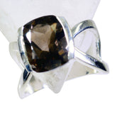 Grace Brown Solitaire Ring with Elegant Silver Band smoky quartz Brown