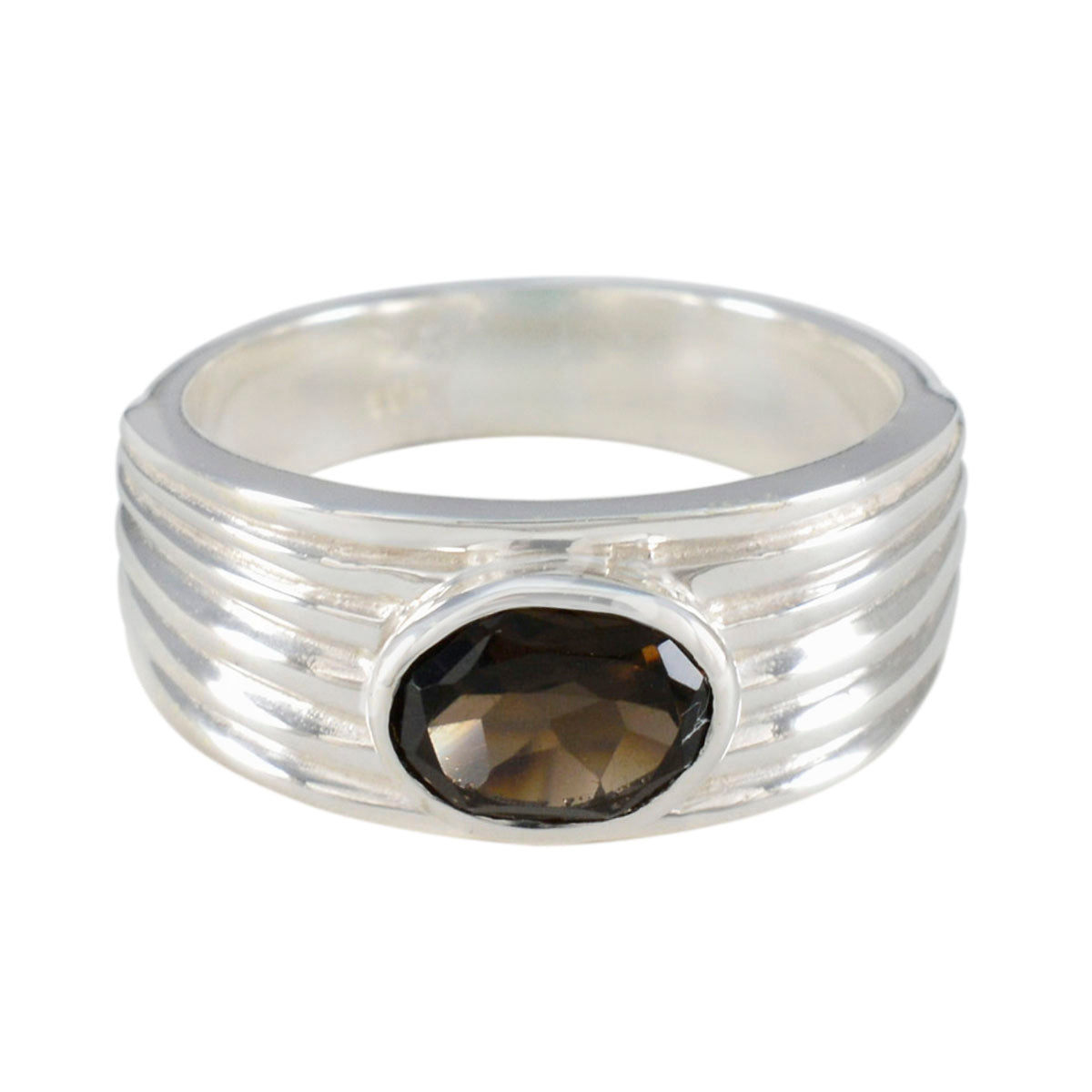 Addison Brown Solitaire Ring with Silver Band Smoky Quartz Brown