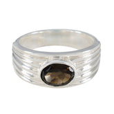 Addison Brown Solitaire Ring with Silver Band Smoky Quartz Brown