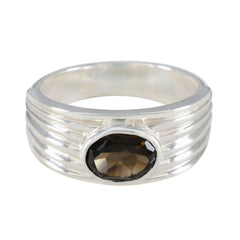 Addison Brown Solitaire Ring with Silver Band Smoky Quartz Brown