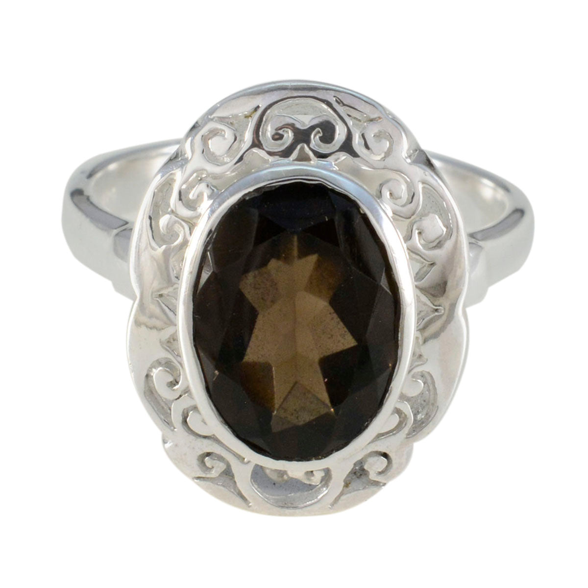 Alina Filigree Brown Solitaire Ring Smoky Quartz Brown