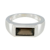 Natcha Brown Solitaire Ring for Women in Silver Smoky Quartz Brown