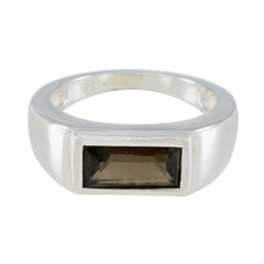 Natcha Brown Solitaire Ring for Women in Silver Smoky Quartz Brown