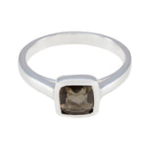 Violet Brown Solitaire Ring for Women in Silver Smoky Quartz Brown