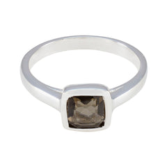 Violet Brown Solitaire Ring for Women in Silver Smoky Quartz Brown