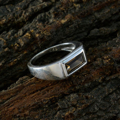 Natcha Brown Solitaire Ring for Women in Silver