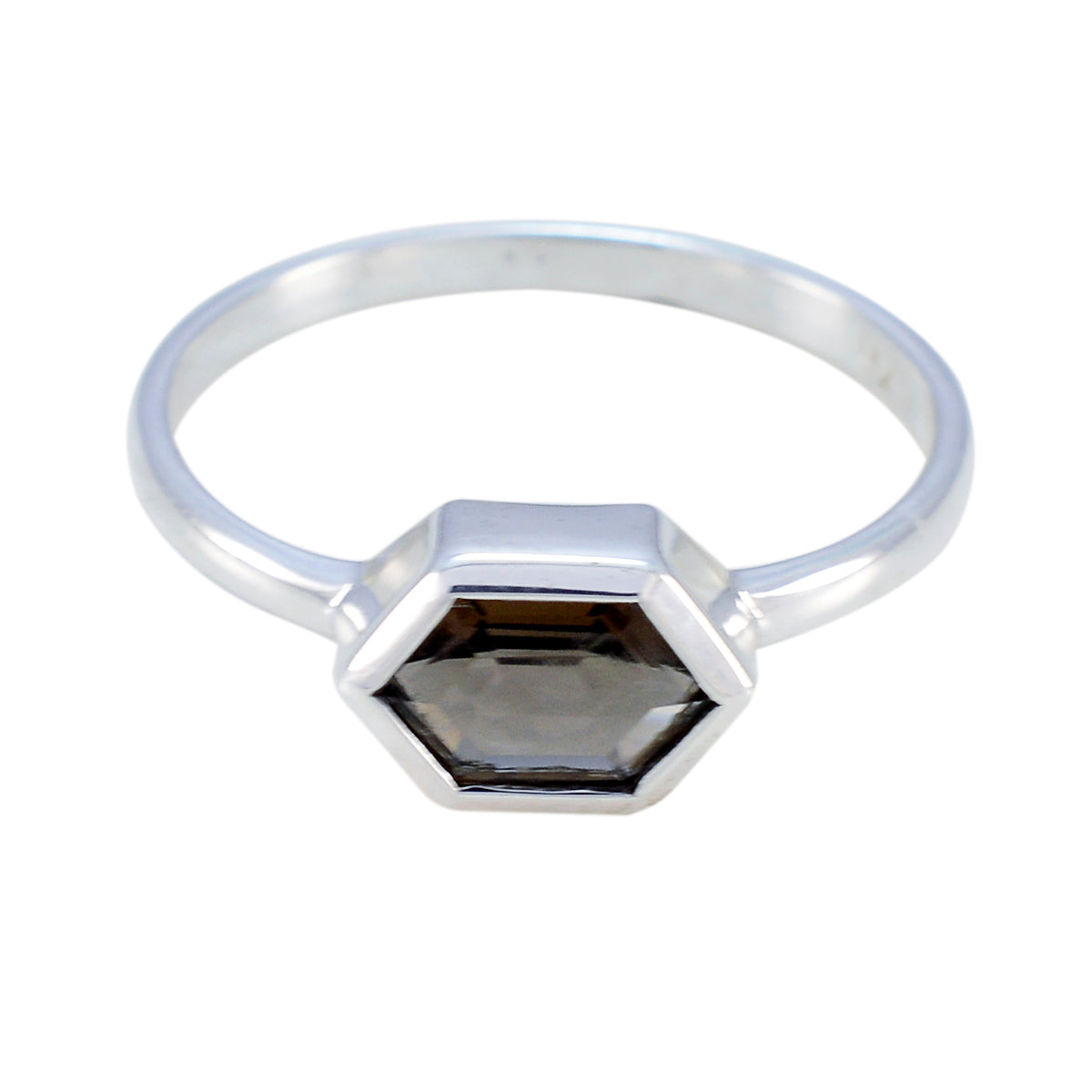 Xiu Brown Solitaire Ring with Hexagonal Gemstone smoky quartz Brown