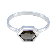 Xiu Brown Solitaire Ring with Hexagonal Gemstone smoky quartz Brown