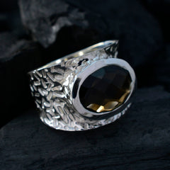 Priya Brown Solitaire Ring India with Textured Silver Band