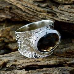 Priya Brown Solitaire Ring India with Textured Silver Band