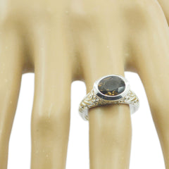 Aria Brown Solitaire Ring India with Elegant Silver Band