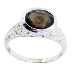 Aria Brown Solitaire Ring India with Elegant Silver Band smoky quartz Brown