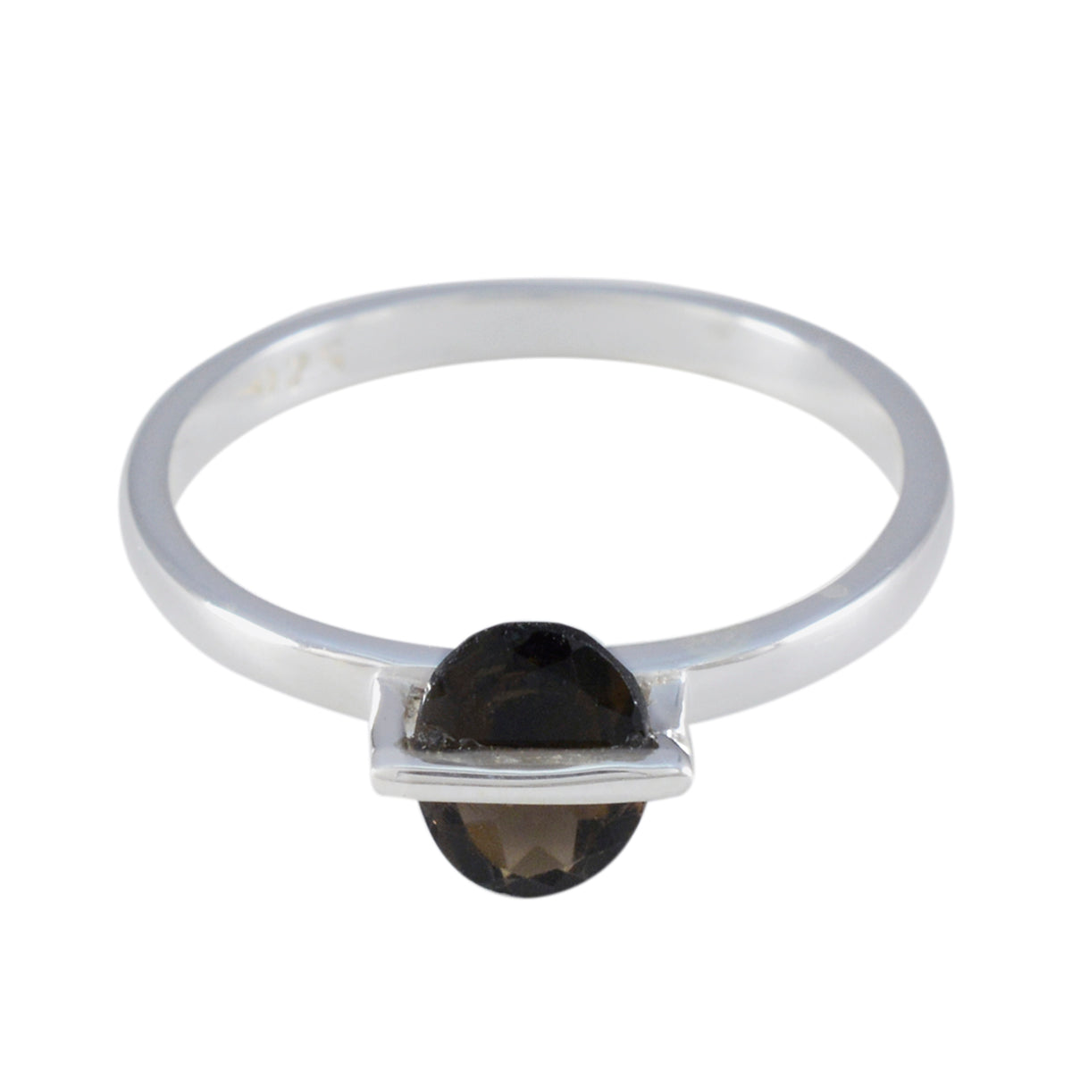 Hua Brown Solitaire Ring India with Silver Band Smoky Quartz Brown