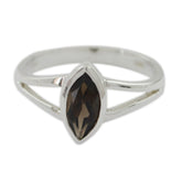 Naomi elegant brown solitaire ring with marquise-cut brown gemstone and silver band