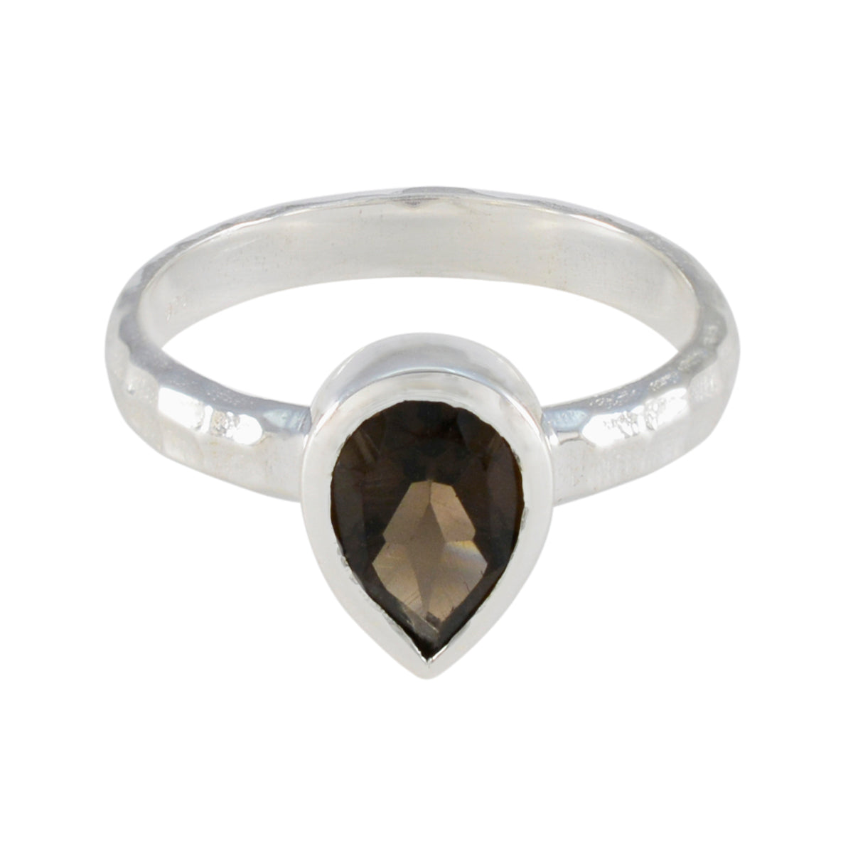 Saanvi brown solitaire ring with pear-shaped brown gemstone set in silver band