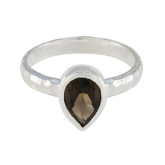 Saanvi brown solitaire ring with pear-shaped brown gemstone set in silver band