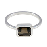 Wen Brown Solitaire Ring with Elegant Silver Band Smoky Quartz Brown