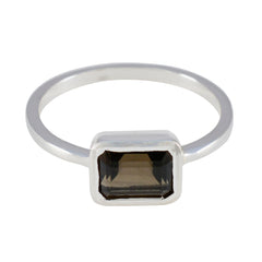 Wen Brown Solitaire Ring with Elegant Silver Band Smoky Quartz Brown