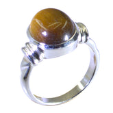 Natalie Brown Solitaire Ring Elegant Silver Band Tiger Eye Brown