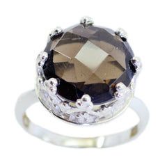 Lili Brown Solitaire Ring with Silver Crown Setting smoky quartz Brown