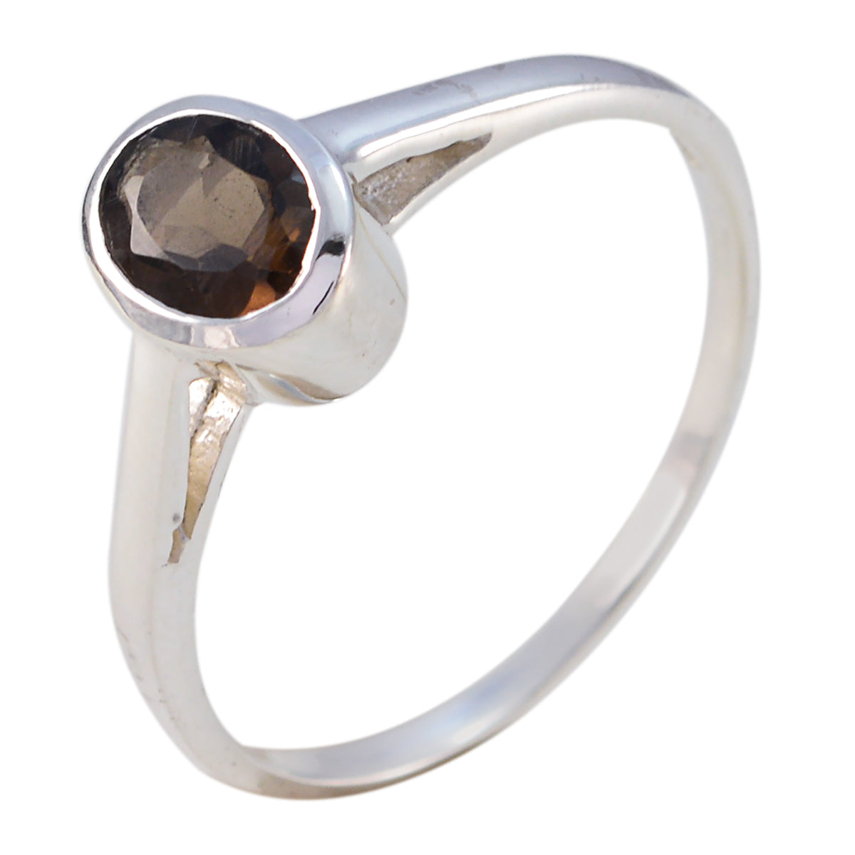 Naomi brown solitaire ring with round brown gemstone set in a sleek silver band