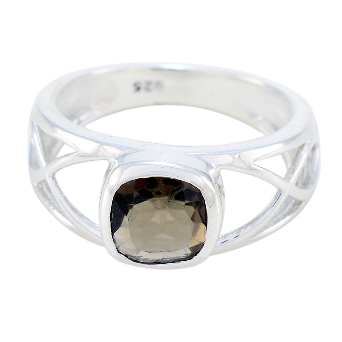 Ines Brown Solitaire Ring in Sterling Silver smoky quartz Brown