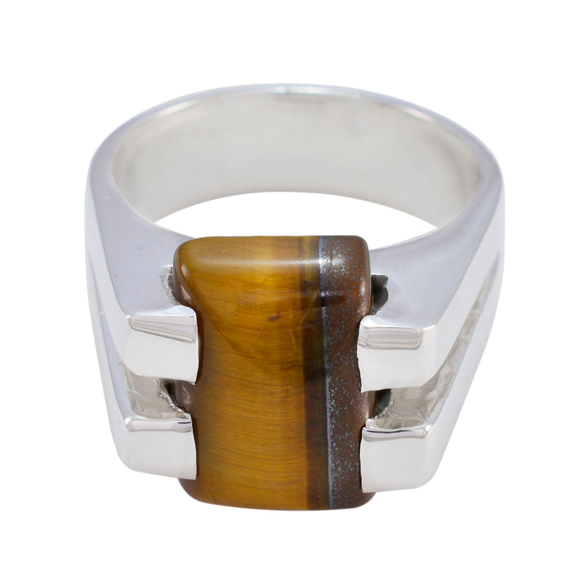 Eva Brown Solitaire Ring with Silver Band Stylish Design Tiger Eye Brown