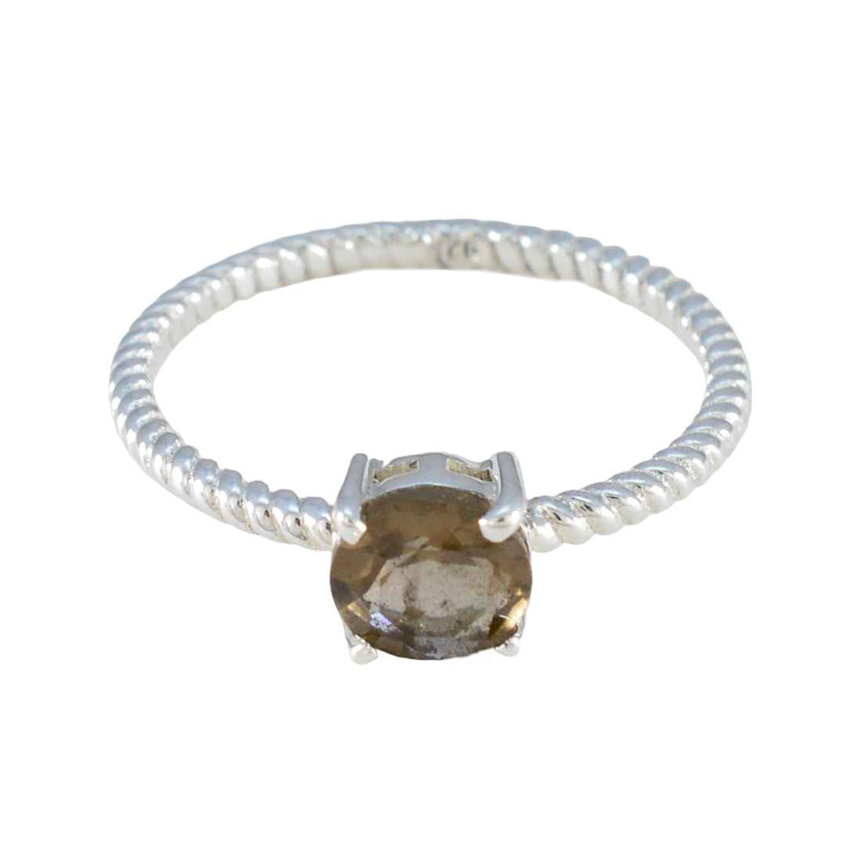 Angel Brown Solitaire Ring with Twisted Band Silver Smoky Quartz Brown
