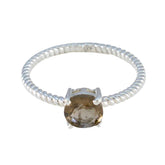 Angel Brown Solitaire Ring with Twisted Band Silver Smoky Quartz Brown