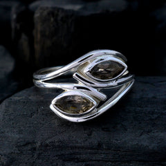 Handcrafted Natalia brown toi et moi ring with two marquise brown stones in polished sterling silver band