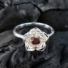 Bruna Floral Solitaire Ring with Red Gemstone