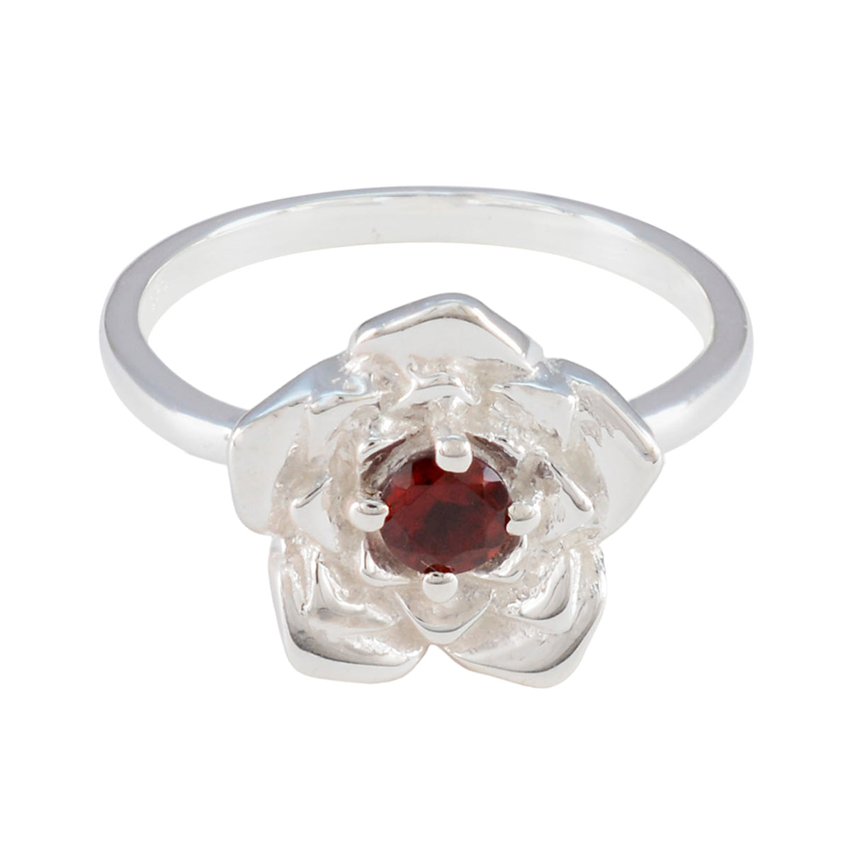 Bruna Floral Solitaire Ring with Red Gemstone Garnet Red