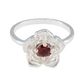 Bruna Floral Solitaire Ring with Red Gemstone Garnet Red